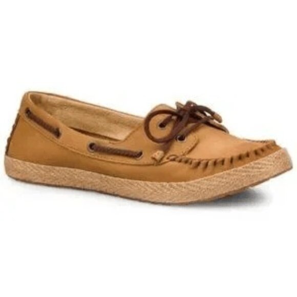 UGG TYLIN NWOT DECK SHOE Chestnut Nubuck Leather Boat Shoe Lamb Fur Lining Sz 6